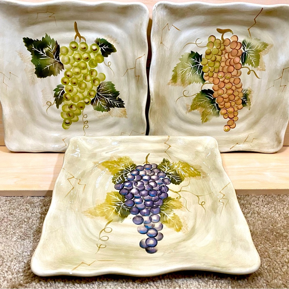 Vintage Tabletops Gallery Cabernet Plate 11" Dinner Square Grapes - Set of 3